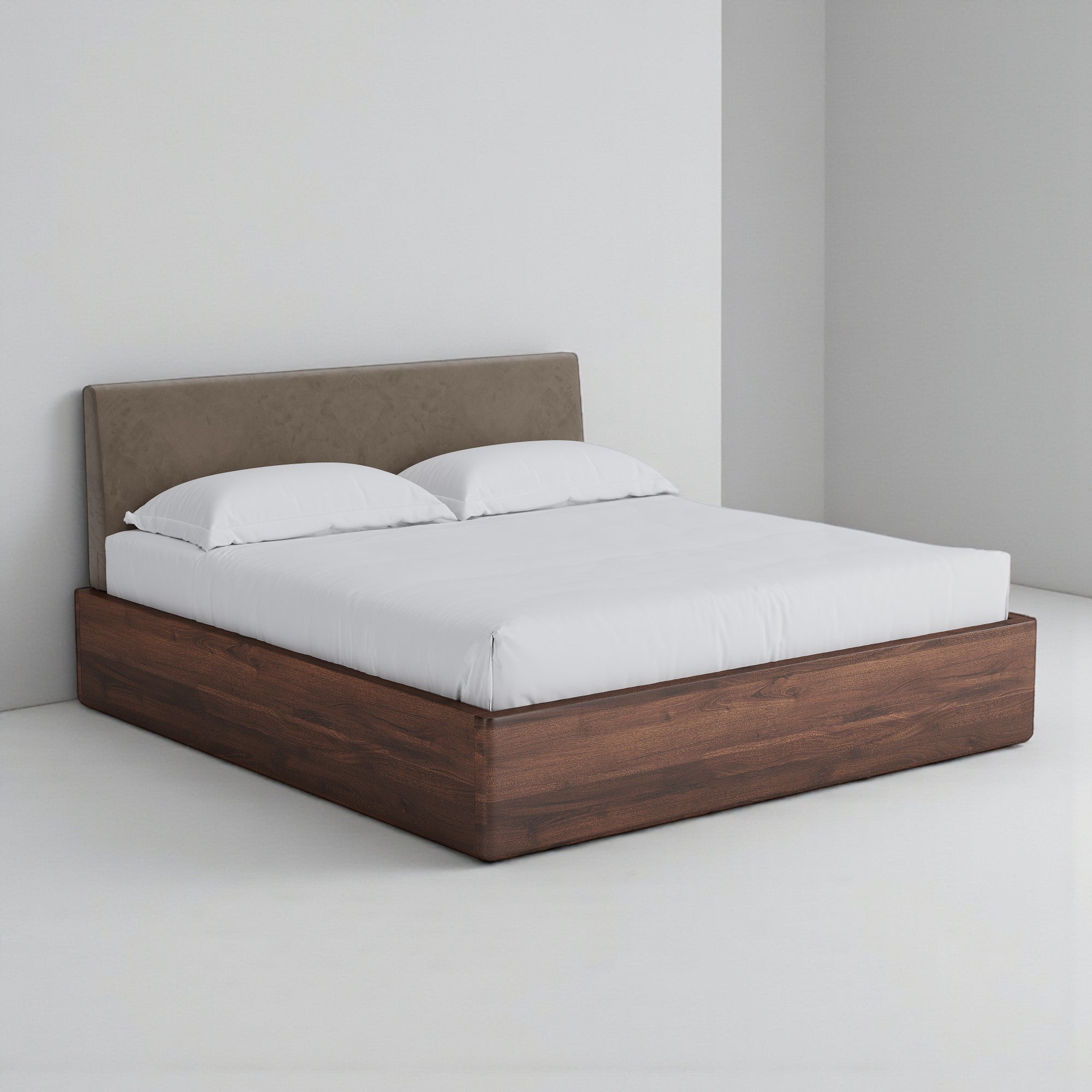 Aari Bed (Built-in Storage) - Solid Teak/Walnut/Oak Wood (Queen)