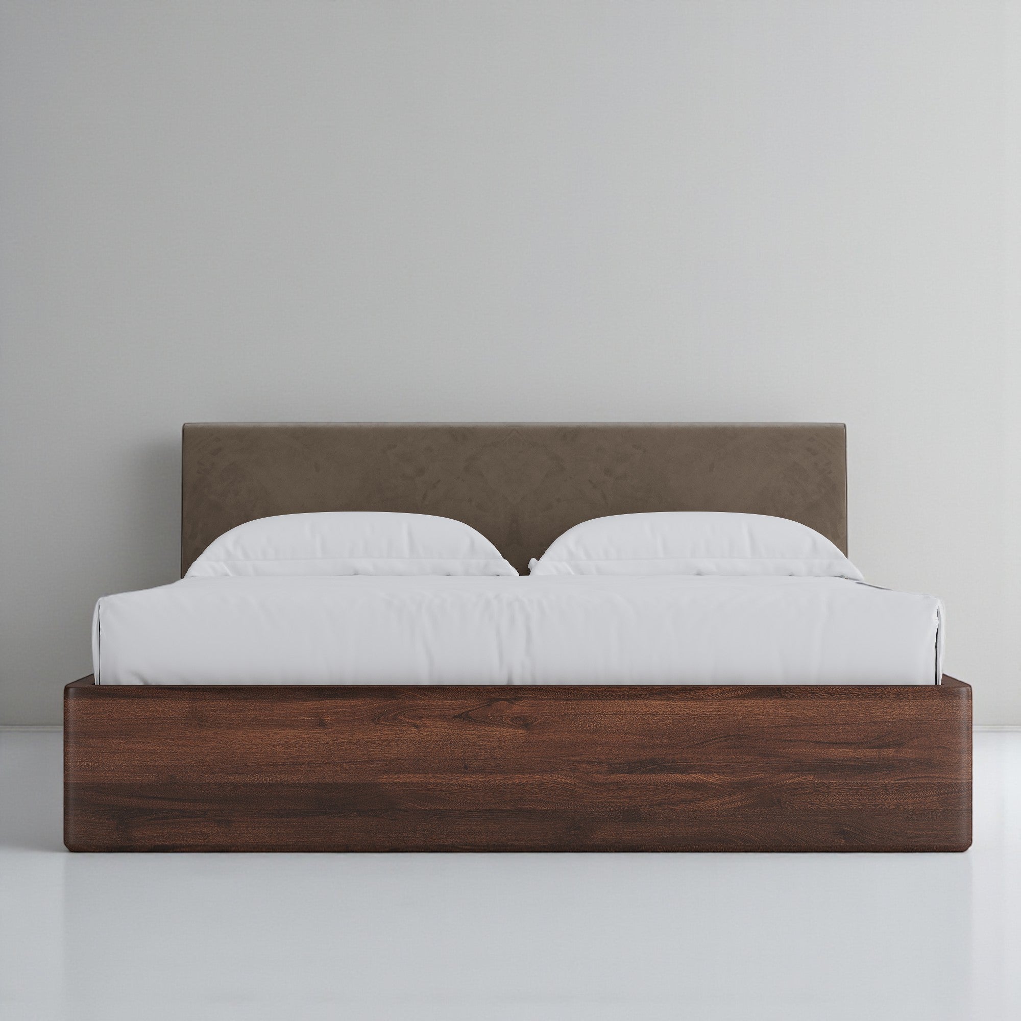 Aari Bed (Built-in Storage) - Solid Teak/Walnut/Oak Wood (Queen)