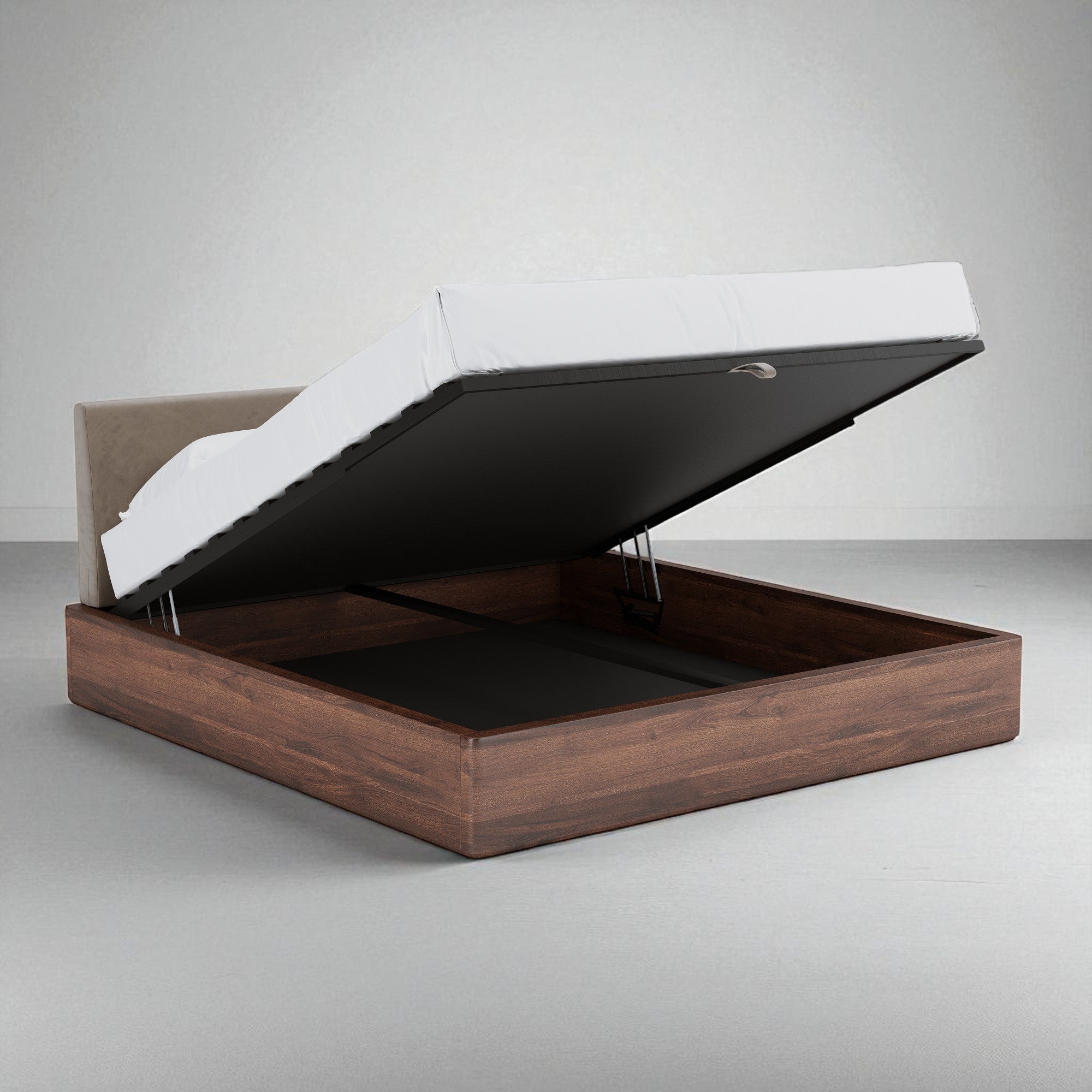 Aari Bed (Built-in Storage) - Solid Teak/Walnut/Oak Wood (Queen)