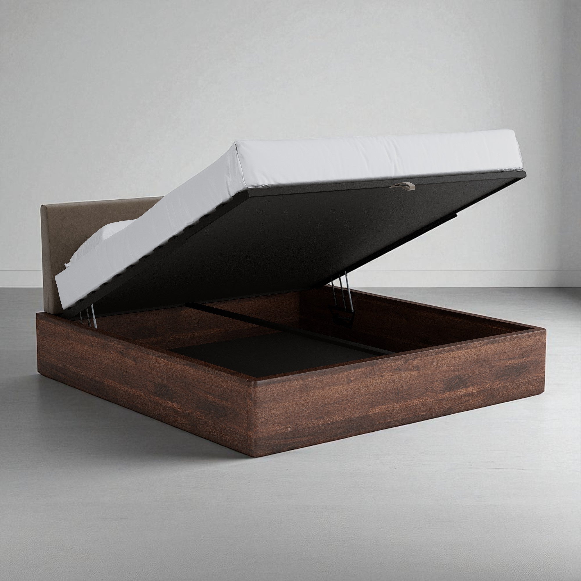 Aari Bed (Built-in Storage) - Solid Teak/Walnut/Oak Wood (Queen)