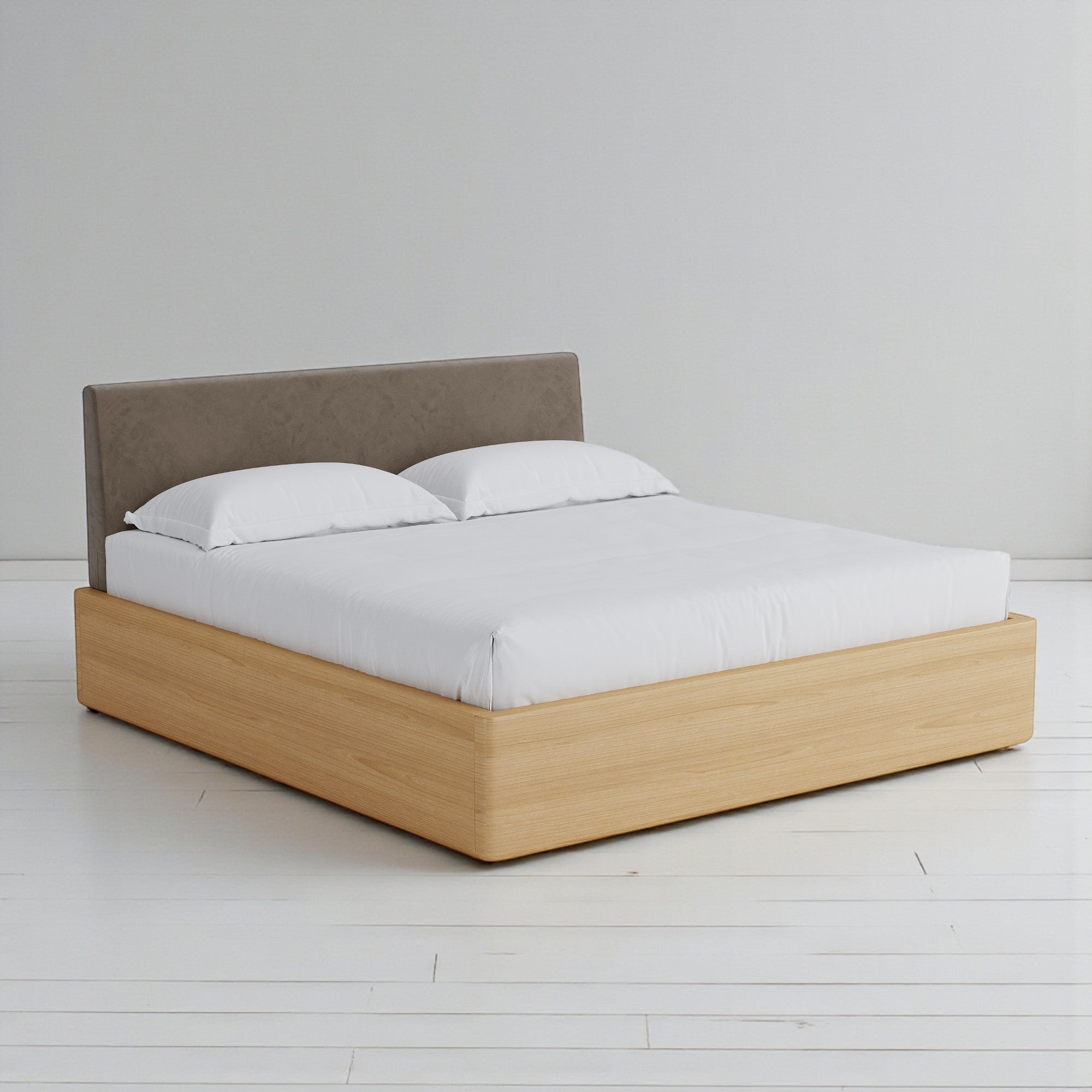 Aari Bed (Built-in Storage) - Solid Teak/Walnut/Oak Wood (Queen)