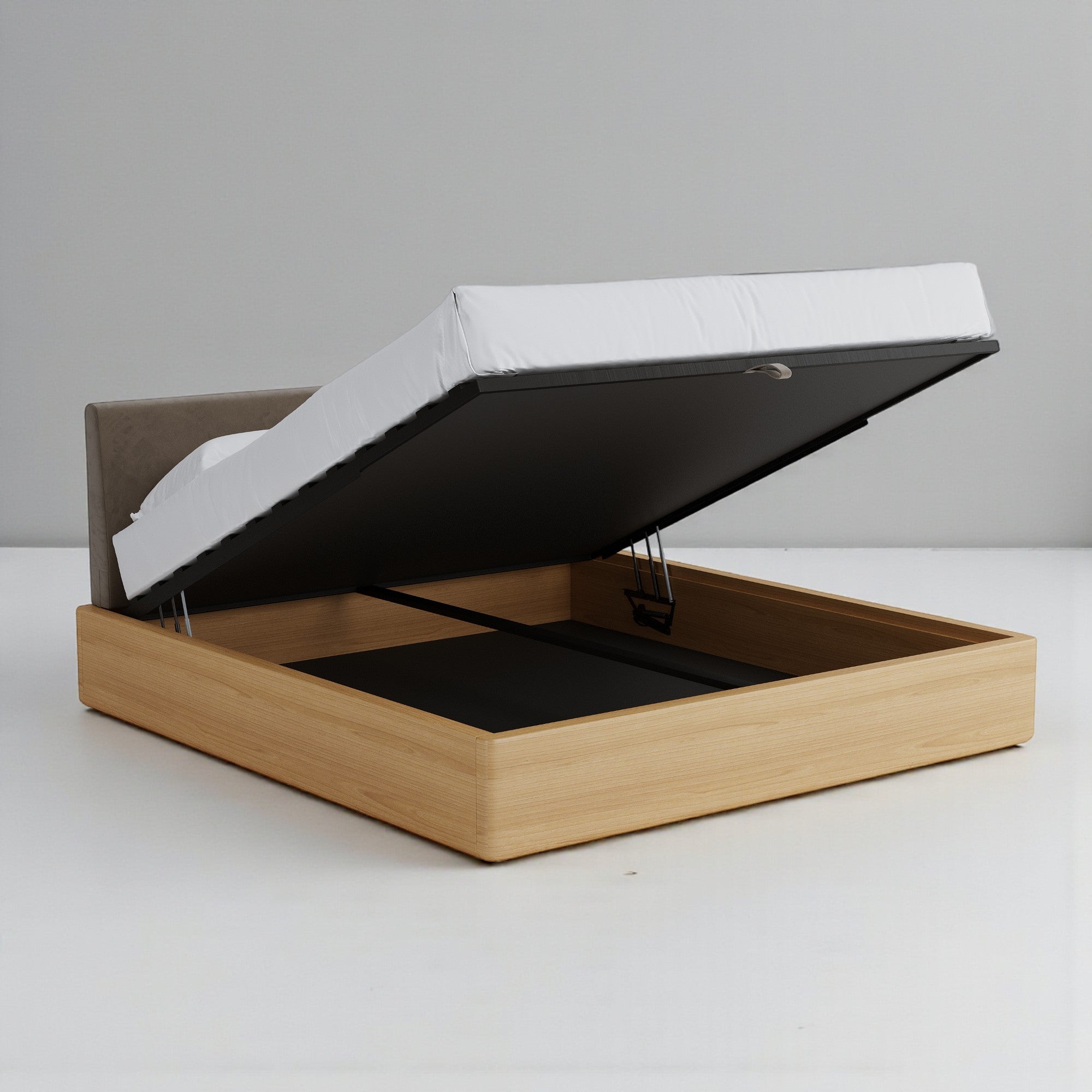 Aari Bed (Built-in Storage) - Solid Teak/Walnut/Oak Wood (Queen)